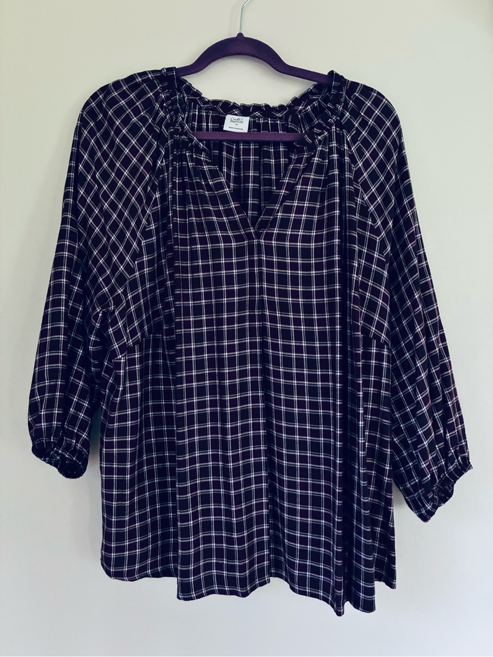 croft & barrow purple  Plaid Peasant Tunic size 1X new with tags 3/4 sleeve